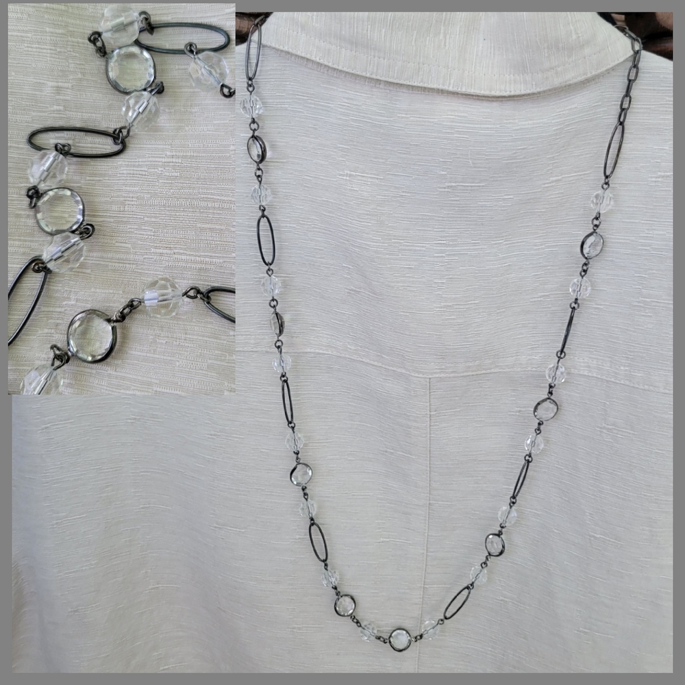 Black Necklace with Clear Acrylic Crystals